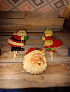 Vtg Santa Claus Mrs. Claus Christmas Yard Lawn Stake Decor Window Door Cling - Picture 1 of 21