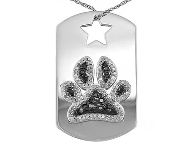 Tuxblack Diamond(Tm) .50ctw Round Rhodium Over Sterling Silver Dog Paw Necklace - Imagem 1 de 3