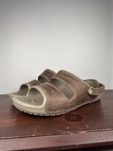 Crocs Sandals Yukon 2 Strap Open Toe Slip-On Sandals Brown Leather Men’s 13 - Picture 1 of 17