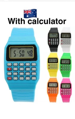 Wrist Solid Calculator Digital Watch Students Silicone School Office Men Kids - image 1 of 4