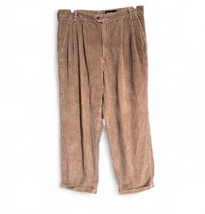 Vintage Men’s Wide Whale Corduroy Pants 1980’s Camel Color Size 36 Pleats Cuffs - Picture 1 of 5