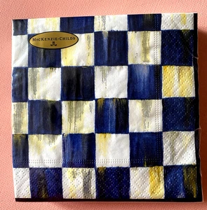 Servilletas de cóctel de papel Mackenzie Childs ROYAL CHECK BLUE 20 por paquete NUEVAS - Imagen 1 de 6