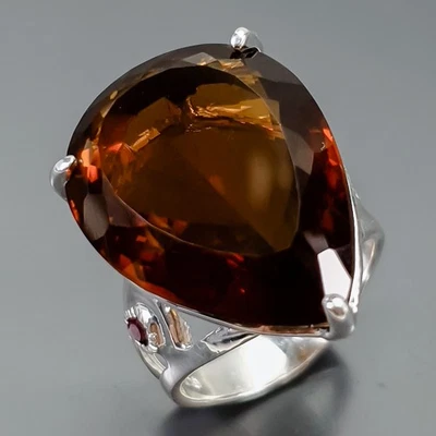 Anillo único de cuarzo ahumado natural de 37 quilates de plata de ley 925 talla 8/B-R4333 Foto 1 de 4