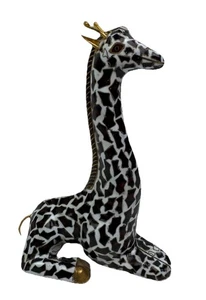 Vintage Cloisonne Brass & Enamel Black White Gold Giraffe Art Decoration Animal - Picture 1 of 11