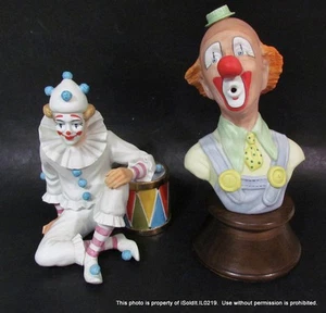 LOTTO 2 STATUINE CLOWN PORCELLANA Carnevale dei Clown Ben Nero + Busto Edward J Rohn - Foto 1 di 8