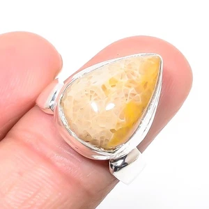 Australian Fossil Coral Silver Plated Jewelry Ring s.7.5 T92, Christmas Gift - Picture 1 of 3