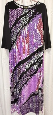 Maxi Vestido Bob Mackie Manga 3/4 Estampado Reptil Tejido con Abertura Lateral Púrpura M Foto 1 de 4