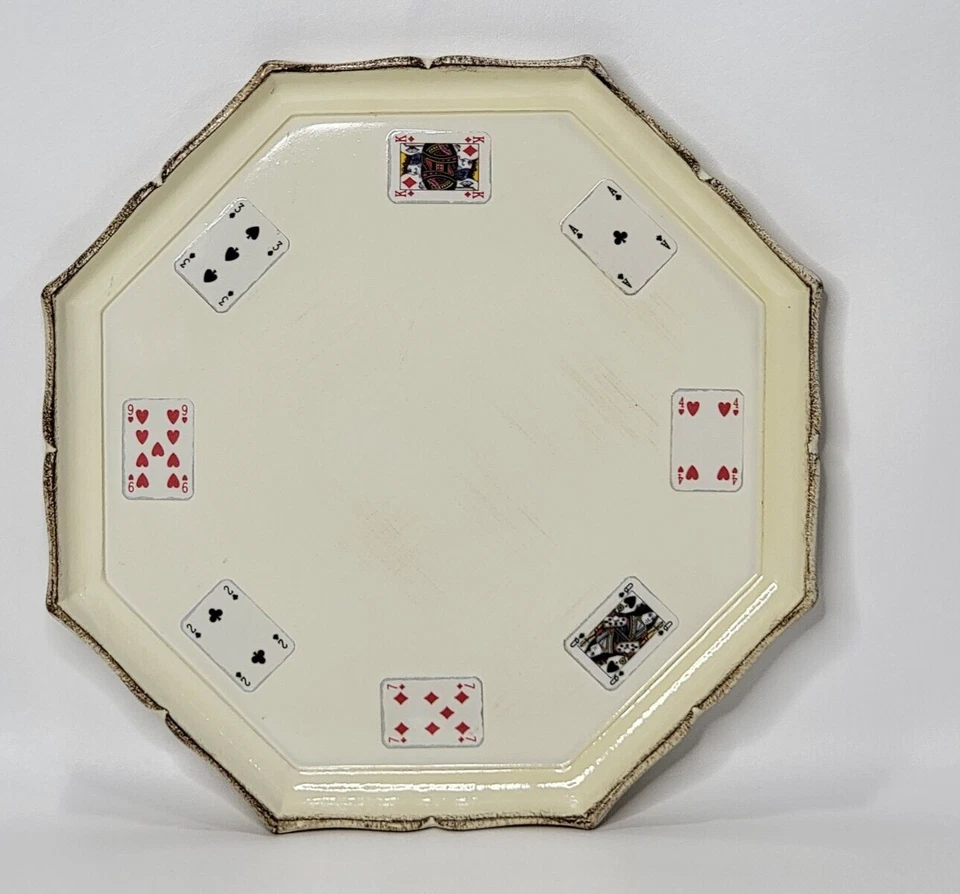 Vietri Made in Italy Drink Tray Poker Cards Man Cave Wooden Vintage - Image 1 of 4