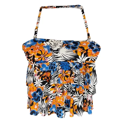 Top de natación Leilani talla 8 con volantes halter naranja azul floral tropical negro blanco 580 Foto 1 de 4