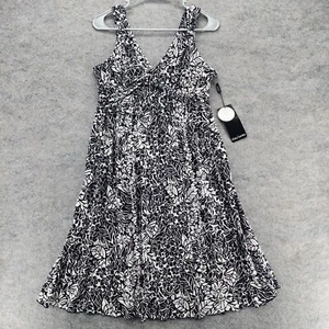 Daisy Fuentes Dress Womens Petite Medium Sleeveless Black Floral - Picture 1 of 8