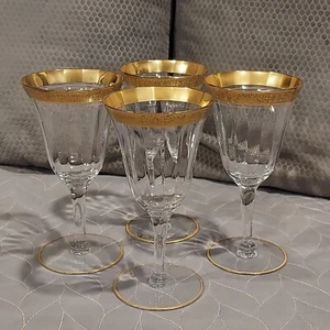 Tiffin-Franciscan RAMBLER ROSE Clear Water Goblet Gold Trim 6.5"x 3.25" Set of 4 - Picture 1 of 7