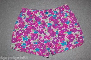Girls Shorts PURPLE PINK TURQUOISE FLOWERS Elast Waist 2 POCKETS Cute SIZE 5 - Picture 1 of 1