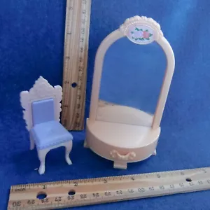 Barbie Kelly Vanity Chair OK 4" bambola Mattel vintage 1999 bianco viola fiori cassetto - Foto 1 di 4