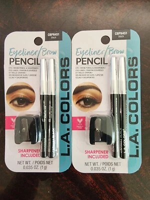 L.A. Colors (2)- 2pk- Eyeliner / Brow Pencils & Sharpener-New CBPN451-Black. - Image 1 of 3