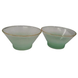 Blendo Ombre Green Gold Rim Vintage Glass Dessert Bowls - Picture 1 of 6
