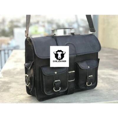 Bolso Mensajero Bandolera de Cuero Negro Retro para Adultos de Colección  Foto 1 de 4