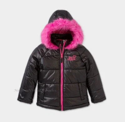 JoJo Siwa Puffer Jacket Size 4 Girl Flip Sequin Pink Black Coat Winter 4T 5T NWT - Image 1 of 3