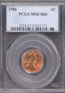 1986 LINCOLN MEMORIAL CENT PCGS MS-67 RED - Picture 1 of 2