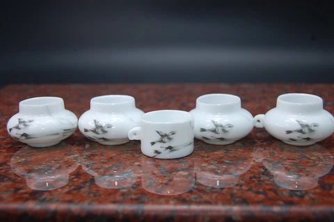 Porcelain Small Bird Feeders Seed/Water Cups for Chinese Bamboo Bird Cage Cover