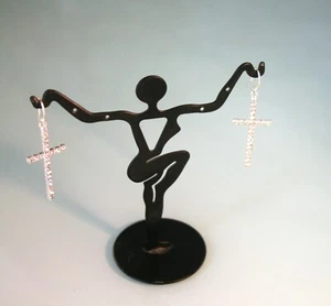 Made with Swarovski crystal silver plated cross dangle earrings 1 3/4" long - Picture 1 of 2