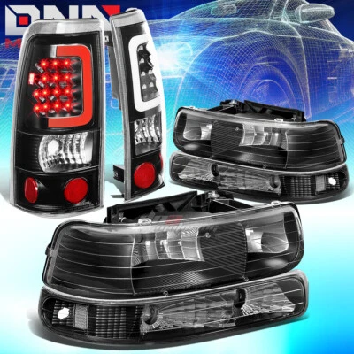 FARO PARACHOQUES NEGRO TRANSPARENTE + BARRA LED LUZ FRENO TRASERO AJUSTE 99-02 CHEVY SILVERADO Foto 1 de 4