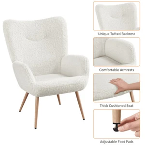 Modern Boucle Fabric Accent Chair Elegant Armchair Bedroom Home Living Room - Picture 1 of 10