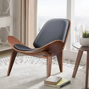 Mid-Century Vintage Shell Chair Lobby Solid Wood Accent Chair Decoration Walnut - Picture 1 of 18