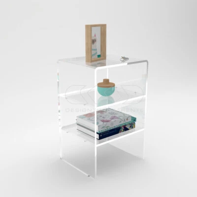 Comodino Tavolino cm 35 plexiglass trasparente ripiani portaoggetti - Immagine 1 di 3