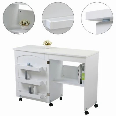 LOTOLE Folding Sewing Table Shelves Storage Cabinet Craft Cart Lockable Wheels - Image 1 of 4