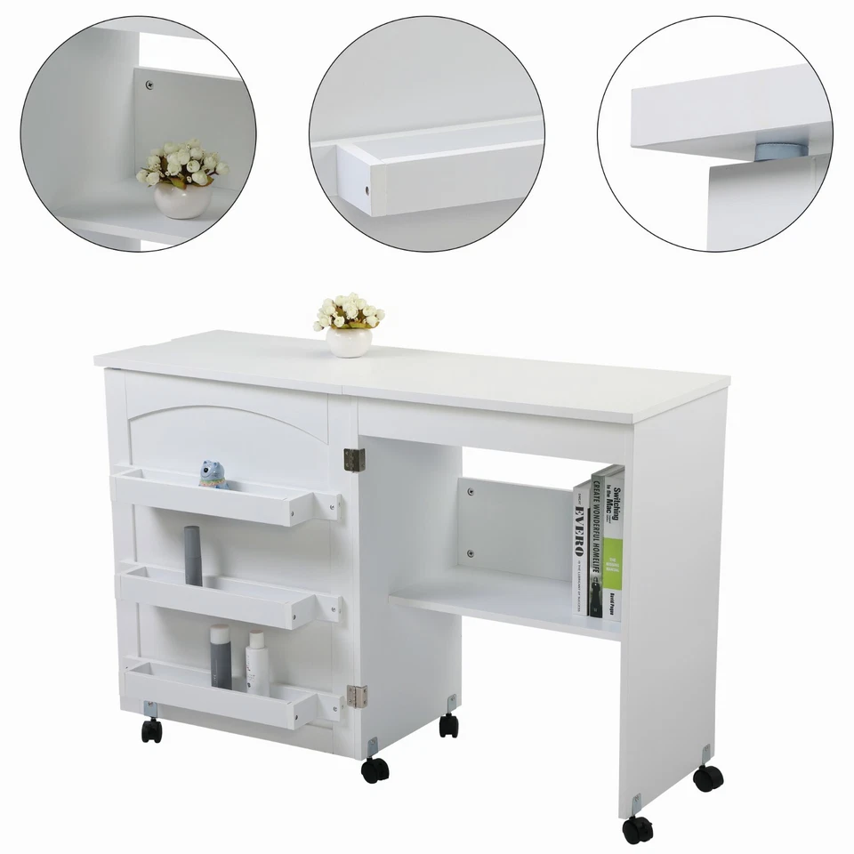LOTOLE Folding Sewing Table Shelves Storage Cabinet Craft Cart Lockable Wheels - Image 1 of 4