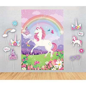 Enchanting Unicorn Scene Setter with Photo Booth Props Magical Party Decorations - Picture 1 of 2