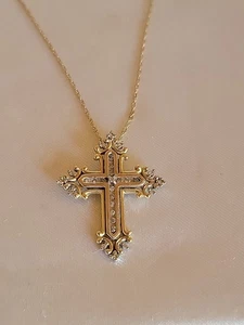 Vintage 14k Gold Weiß Gelbgold 28 Diamanten Kreuz Halskette Kette 20" Europa - Bild 1 von 9