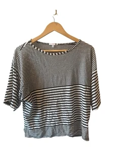 Sundry Womens Med Stripe Boat Tee Black/White Made in USA Cotton/Linen Relaxed - Picture 1 of 5