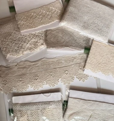 Salvaged Vintage Antique Lace Trims Crochet & Lace Some Unused White - Image 1 of 4
