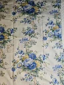 VTG Waverly Fabric Limoges Yellow Blue Floral Printed Cotton Jacquard 55''x105'' - Picture 1 of 8