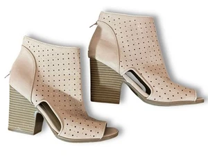 Rampage Open Toe Rhinestone Punch Ankle Booties Stacked Chunky Heel Dusty Pink - Picture 1 of 12