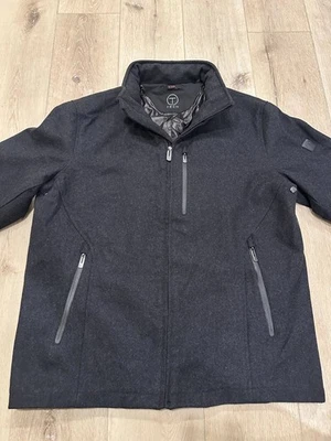Chaqueta de lana Tumi T Tech cremallera completa para hombre talla L negra capucha polizón Foto 1 de 4