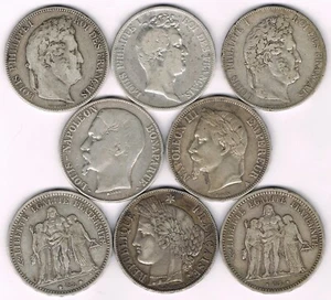 FRANKREICH 8 STÜCK 5 FRANKEN SILBER LATEINISCHE UNION 900‰ 25 gr Ref. 2024.12.9 - Bild 1 von 2