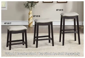 NEW Grey PU Button Tufted Wooden Finish Counter/ Bar Stool 1F1817 1F1818 1F1819 - Picture 1 of 4