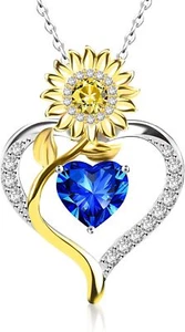 Sunflower Necklaces 925 Sterling Silver Birthstone Jewelry Valentine's Birthday - Picture 1 of 6