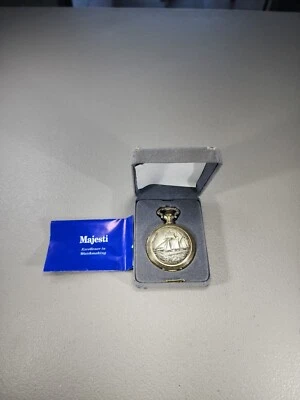 Vintage Quartz Majesti Pocket Watch Sailing Ship & Floral * For Repair Only - Image 1 of 4