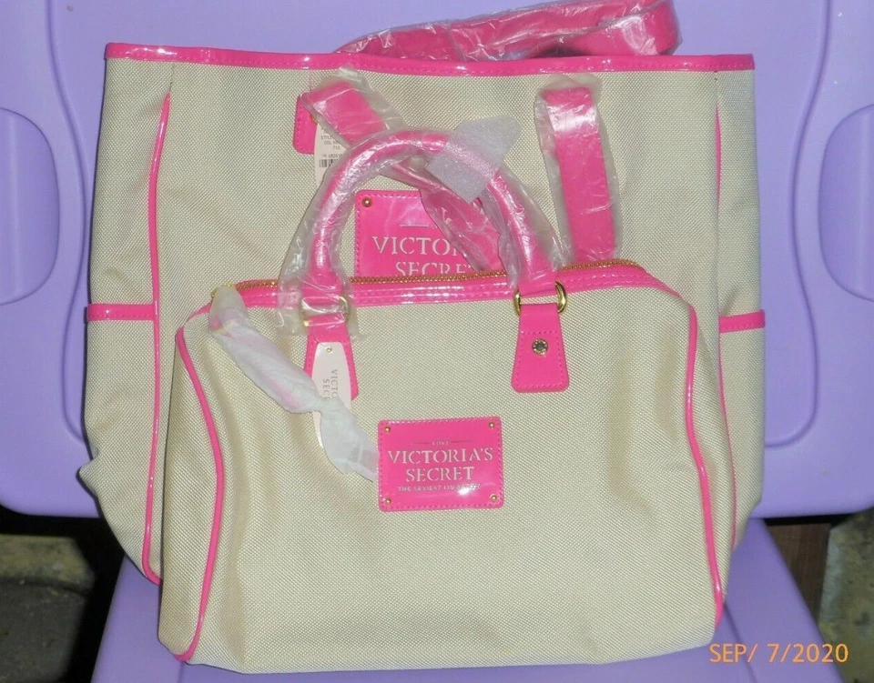 VICTORIA'S SECRET 托特包 MAKEUP CASE 钱包 手袋 复古 罕见 全新 2 件套 — 第 1/4 张图片