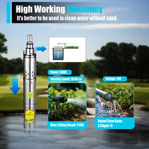 Solar Water Pump Deep Well Solar Submersible Pump head 65m 370W 24V stainless - Picture 1 of 12