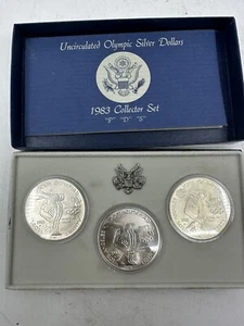 1983 P, D AND S UNCIRCULATED OLYMPIC SILVER DOLLARS COLLECTOR SET SET COINS - Picture 1 of 7