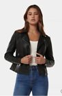 Forever New Kylie Black Faux Leather Biker Crop Jacket Women's Size M Aus 12