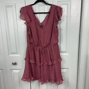 BCX Mauve Fairy Flutter Sleeve Tiered Ruffle Mini Dress XL Whimsigoth Metallic - Picture 1 of 12