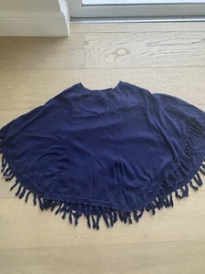Lilly Pulitzer Shawl Sweater Navy Fringe Kangaroo Pocket Girls L 8-10 - Picture 1 of 2