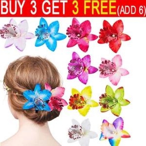 Orchid Flower Hair Clip Slide Grip Wedding Bridesmaid Prom Ball Vintage Pinup - Picture 1 of 18