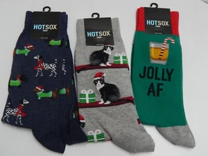 Hot Sox Men's Crew Socks Holiday Christmas Socks Lot Of 3 Size 10-13 - Picture 1 of 6