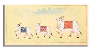 Pintura hecha a mano animal familiar vaca bien vestida 6 x 11,6 pulgadas "PN13296" - Imagen 1 de 5
